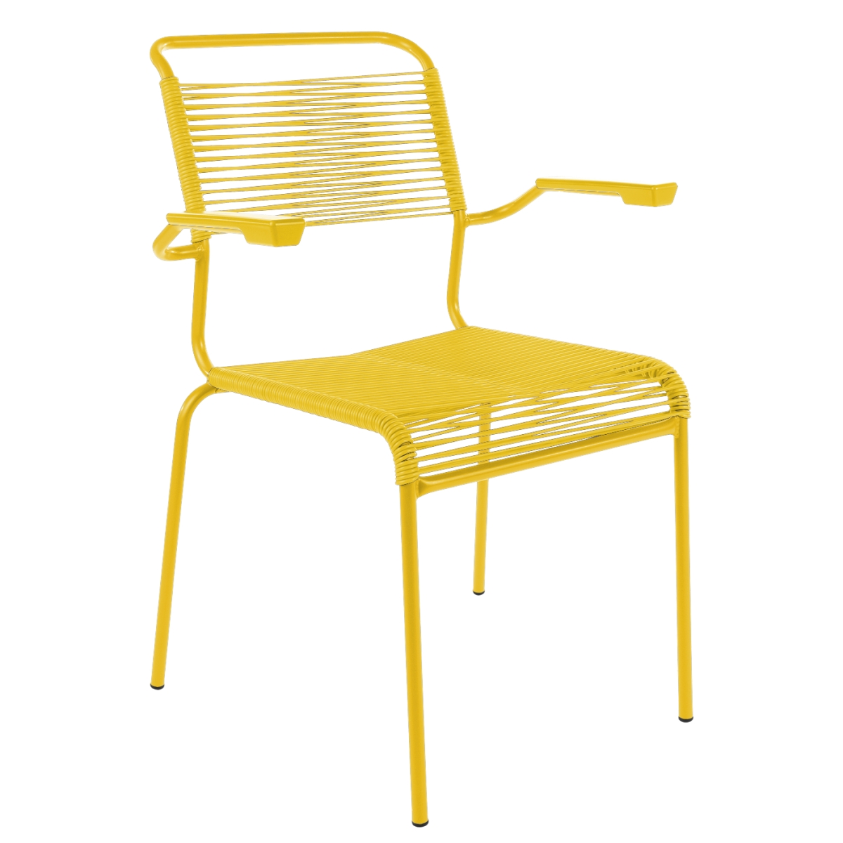 Preview: Schaffner Säntis Stuhl mit Armlehnen gelb Gestell Grau– wetterfest, stapelbar & Swiss-Made
