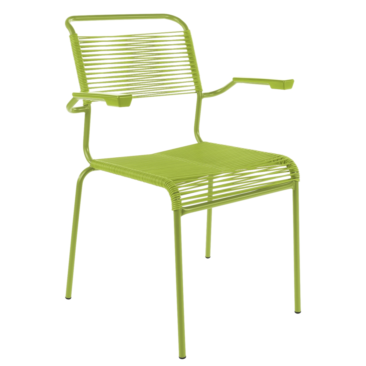 Preview: Schaffner Säntis Stuhl mit Armlehnen hellgrün Gestell Grau– wetterfest, stapelbar & Swiss-Made