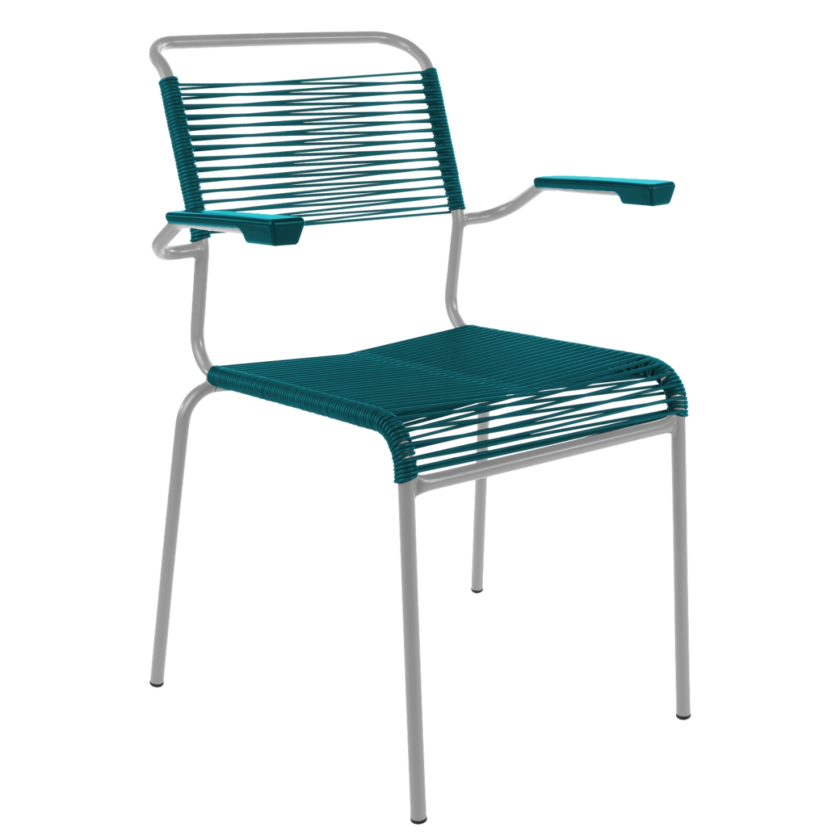 Preview: Schaffner Säntis Stuhl mit Armlehnen Kaliblau zweifarbig Gestell Grau– wetterfest, stapelbar & Swiss-Made