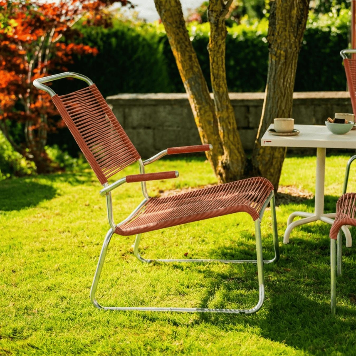 Preview: Schaffner Säntis Lounger mit Kufen, terracotta Bespannung und feuerverzinktes Gestell