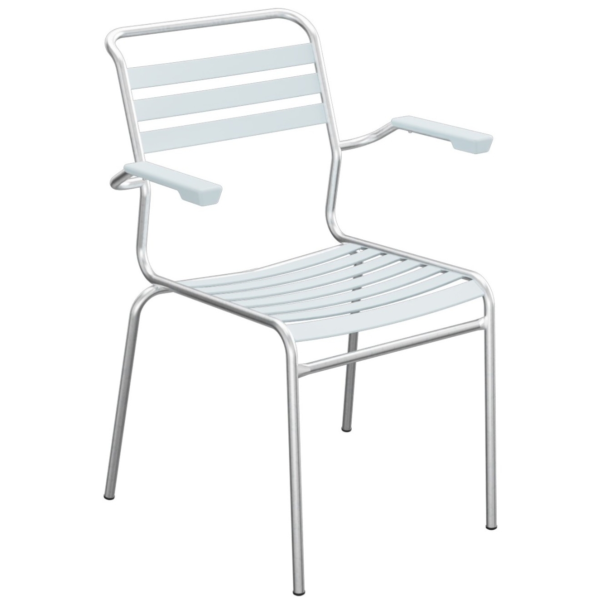 Schaffner Säntis Stuhl mit PVC Lättli in pastellblau und feuerverzinktem Gestell