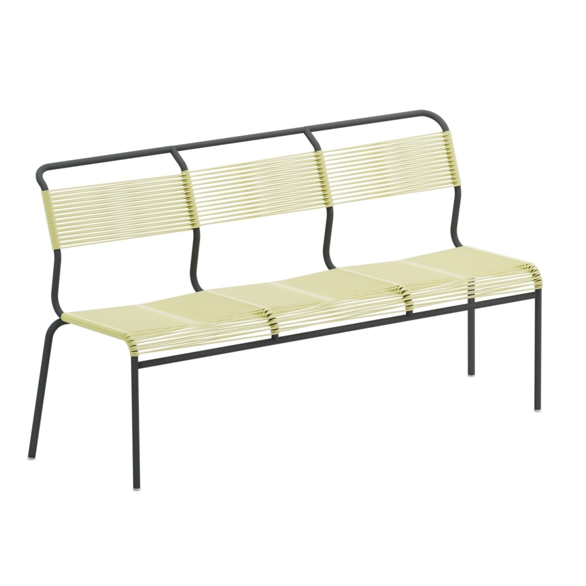 Preview: Schaffner Säntis Spaghetti Bank mit buchsbaumgelber Bespannung und anthrazitfarbenem Gestell