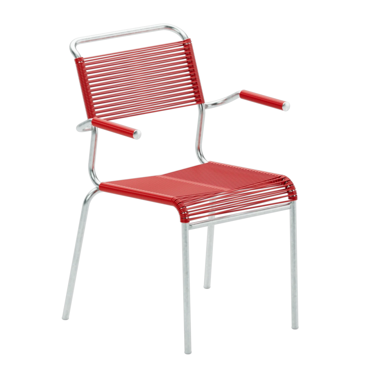 Schaffner Säntis Spaghetti Stuhl mit neuen Armlehnen in rot mit verchromtem Gestell