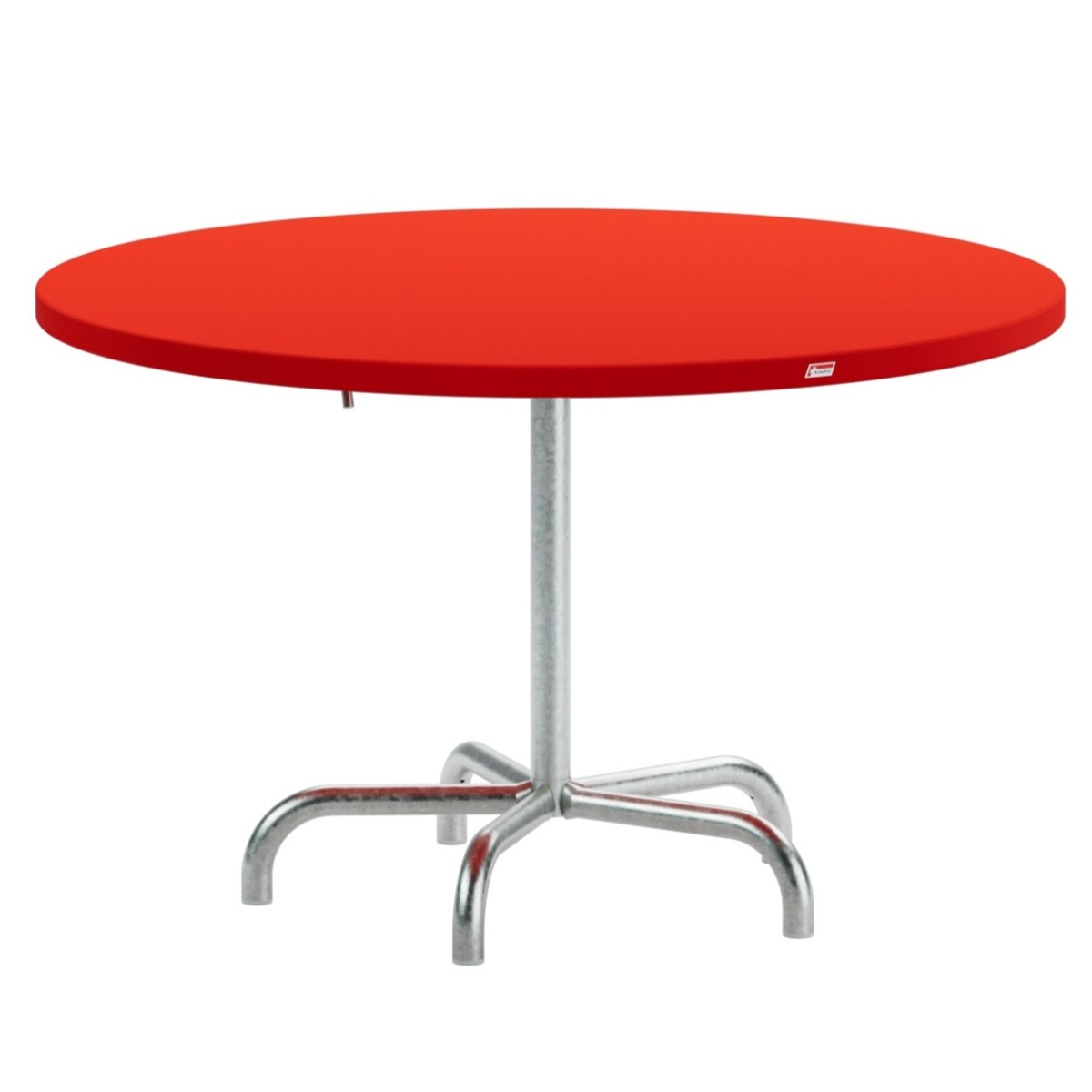 Preview: Schaffner Säntis runder Tisch mit roter Tishplatte und Gestell aus feuerverzinktem Stahlrohr