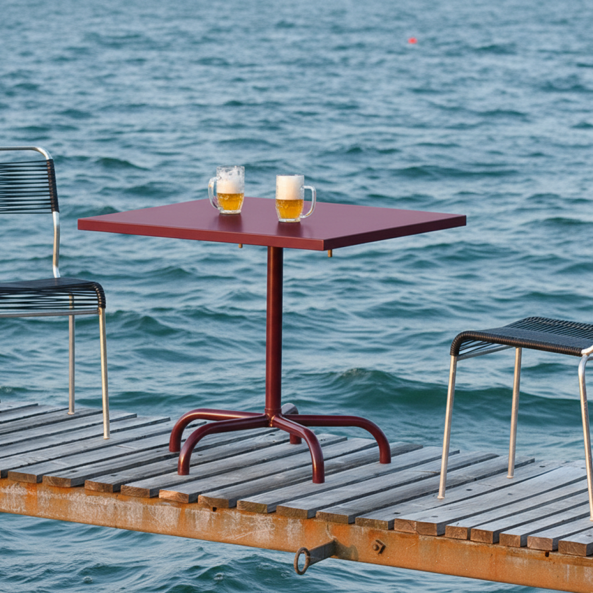 Preview: Schaffner Säntis Tisch quadratisch in bordeaux Interieurbild