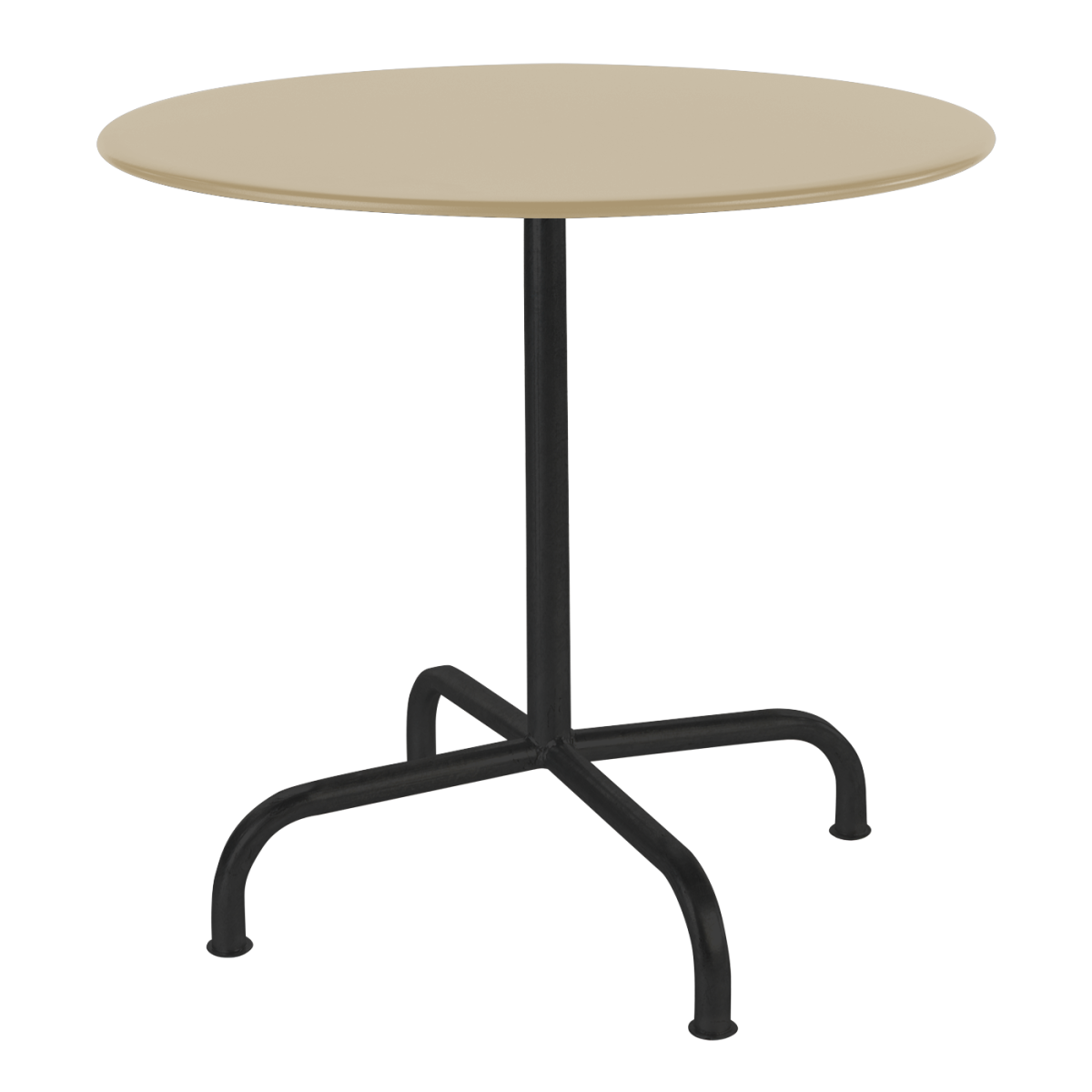 Preview: Runder Rigi Tisch von Schaffner in Pastellbraun mit schwarzem Gestell – eleganter und wetterfester Tisch für Garten und Balkon