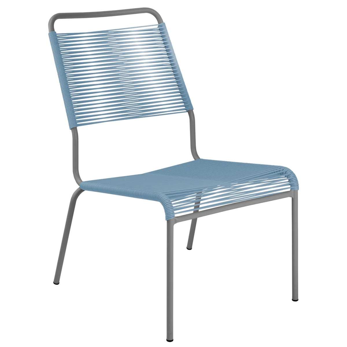 Spaghetti Lounger mit blauer Bespannung und anthrazitfarbenem Gestell – Vorderansicht