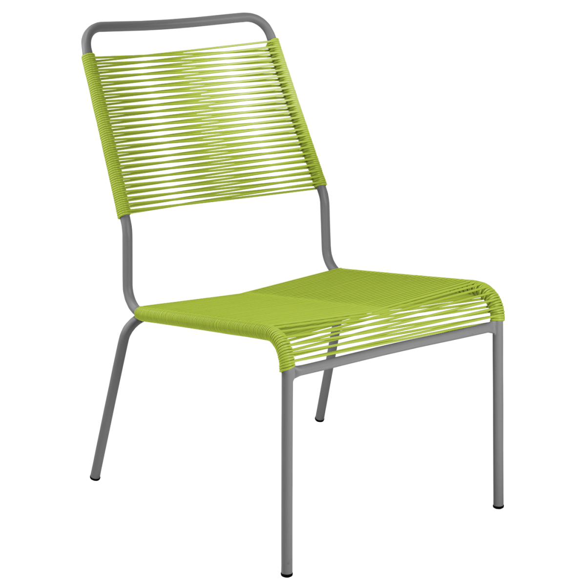 Preview: Schaffner Rigi Salon Sessel Spaghetti ohne Armlehnen in verschiedenen Farben, zweifarbig Preview: Spaghetti Lounger mit grüner Bespannung und anthrazitfarbenem Gestell – Vorderansicht