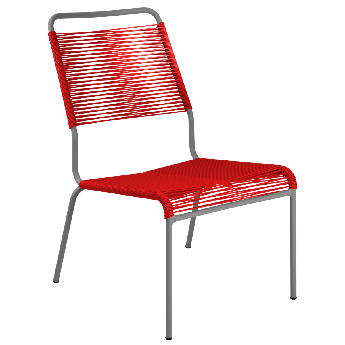 Preview: Schaffner Rigi Salon Sessel Spaghetti ohne Armlehnen in verschiedenen Farben, zweifarbig Preview: Spaghetti Lounger mit roter Bespannung und anthrazitfarbenem Gestell – Vorderansicht