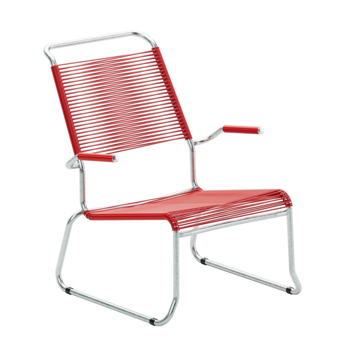 Preview: Schaffner Säntis Lounger mit Kufen, roter Bespannung und feuerverzinktes Gestell