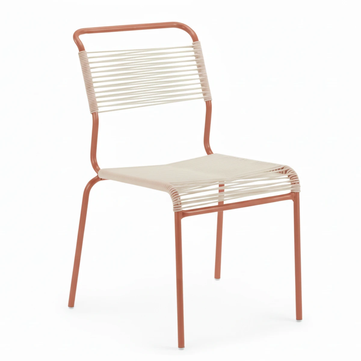 Schaffner Säntis Spaghetti Stuhl mit weisser OceanYarn® Bespannung und terracotta farbenem Gestell