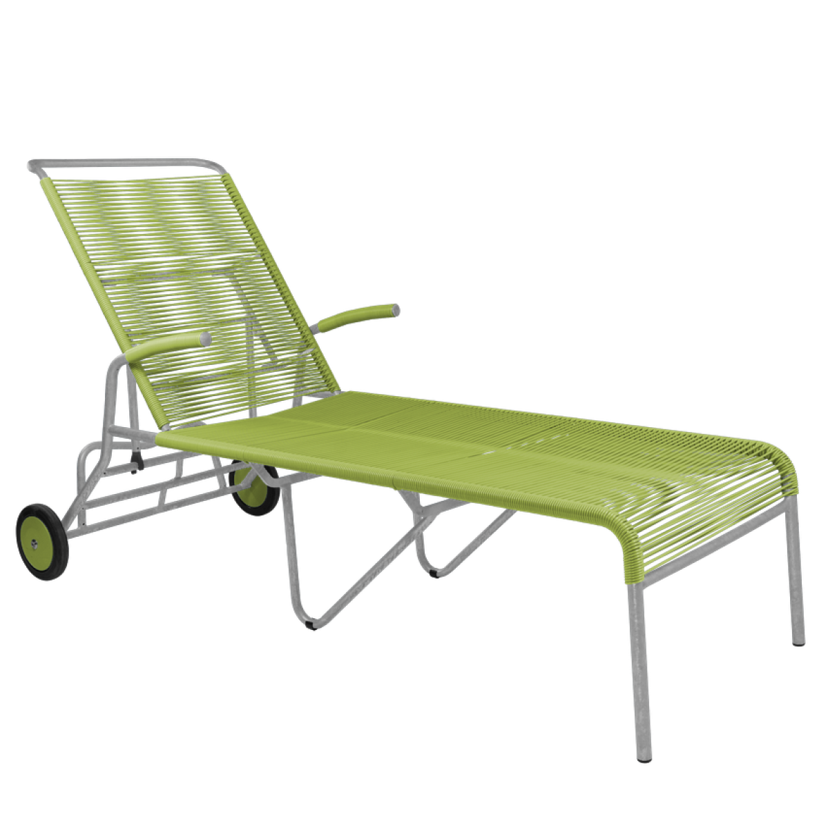 Preview: Schaffner Rollen Liege Säntis mit Spaghetti Bespannung in verschiedenen Farben Preview: Schäffner Säntis Rollenliege in grün
