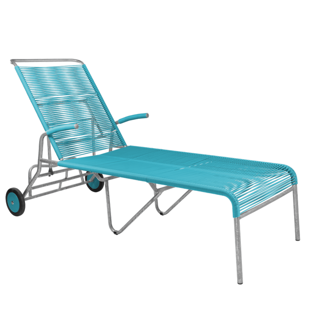 Preview: Schaffner Rollen Liege Säntis mit Spaghetti Bespannung in verschiedenen Farben Preview: Schäffner Säntis Rollenliege in türkis