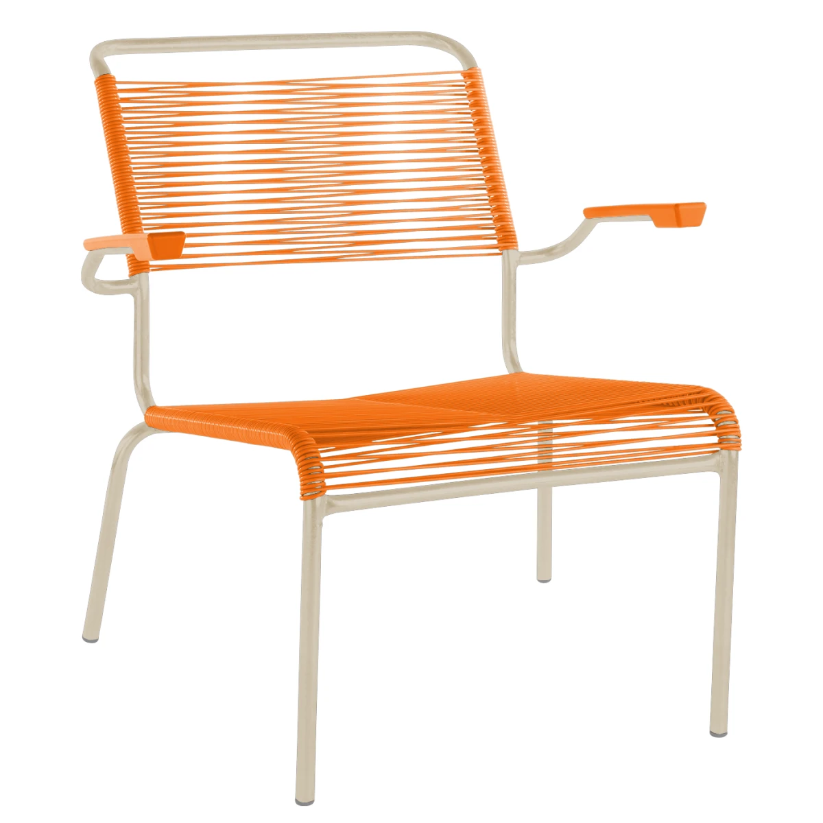 Säntis Spaghetti Lounger in Orange mit pastellbraunem Gestell
