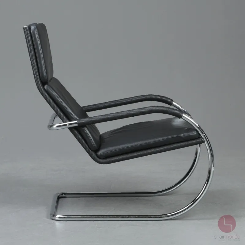 Tecta D35 Lounge Sessel mit schwarzem Leder und Gefelcht gebraucht