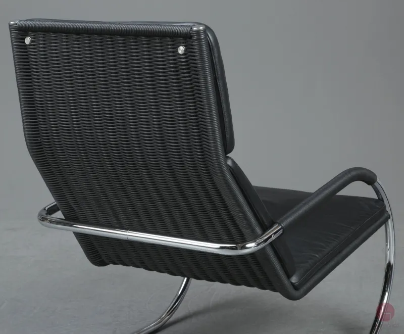 Tecta D35 Lounge Sessel mit schwarzem Leder und Gefelcht gebraucht