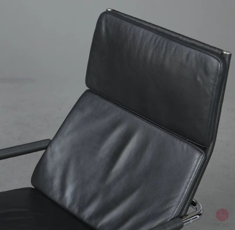 Tecta D35 Lounge Sessel mit schwarzem Leder und Gefelcht gebraucht