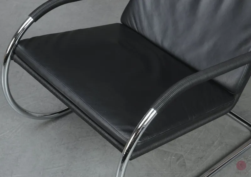 Tecta D35 Lounge Sessel mit schwarzem Leder und Gefelcht gebraucht