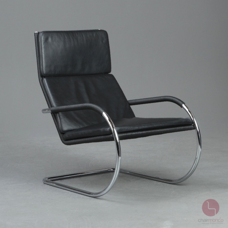 Preview: Tecta D35 Freischwinger Sessel Schwarz mit Geflecht und Lederpolster gebraucht