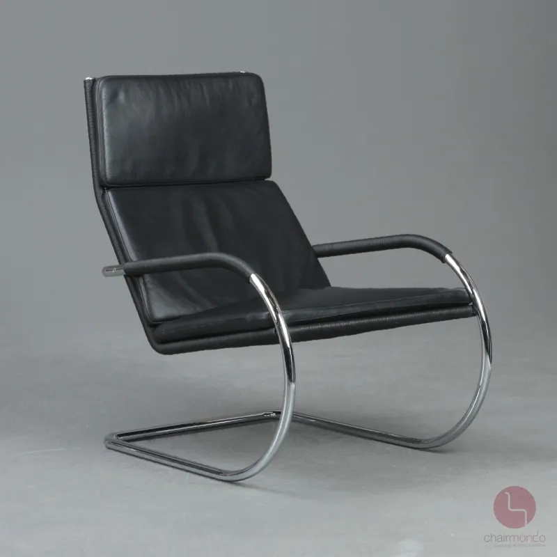 Tecta D35 Lounge Sessel mit schwarzem Leder und Gefelcht gebraucht