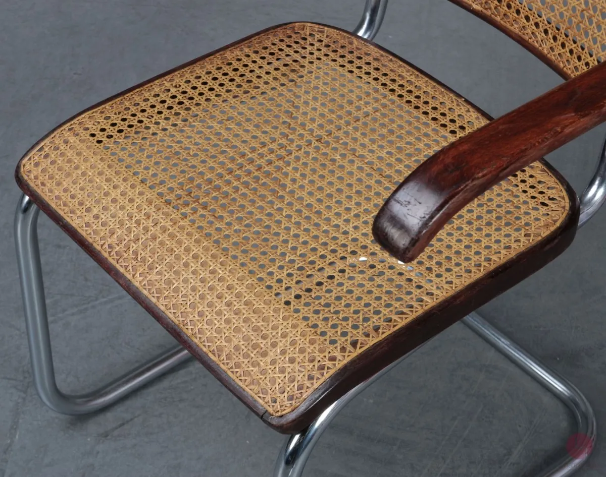 Thonet B64 Freischwinger um 1930 Bauhaus Stuhl Mahagoni mit Wiener Geflecht gebraucht