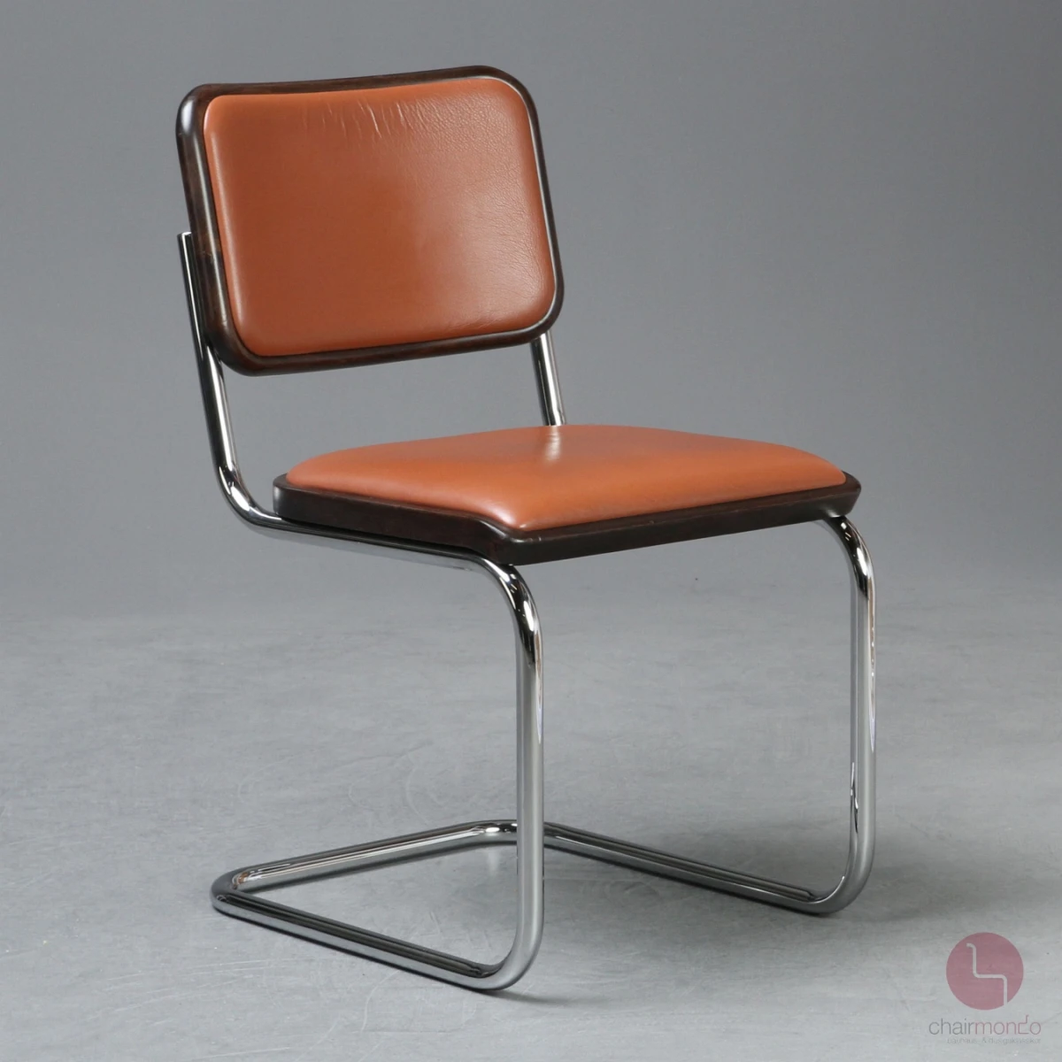 Thonet S32 P Freischwinger mit braunem Kunstleder Polster gebraucht