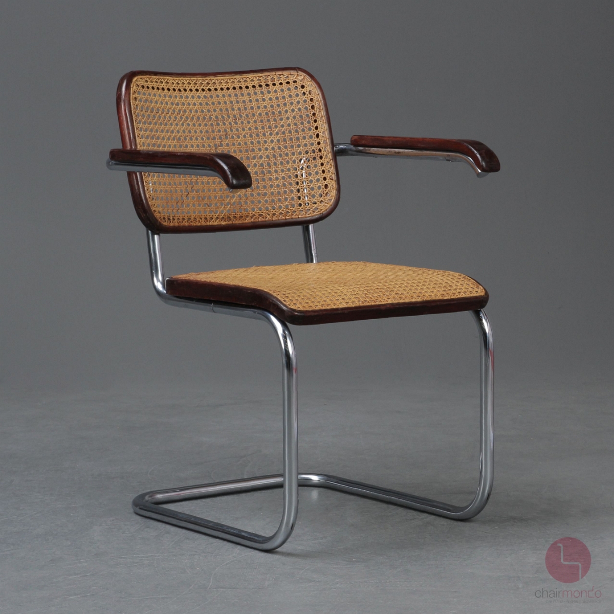 Preview: Thonet B64 Freischwinger Mahagoni Bauhaus Original um 1930 mit Geflecht und Patina, gebraucht