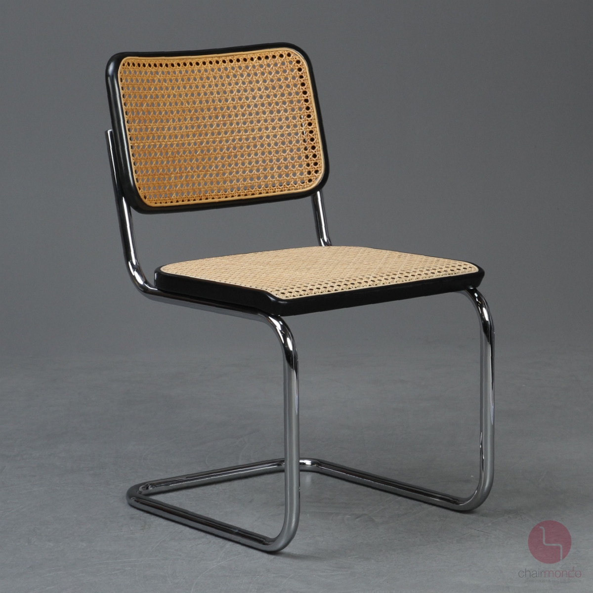 Preview: Thonet S32 Schwarz Freischwinger mit Wiener Geflecht Vintage 1980er