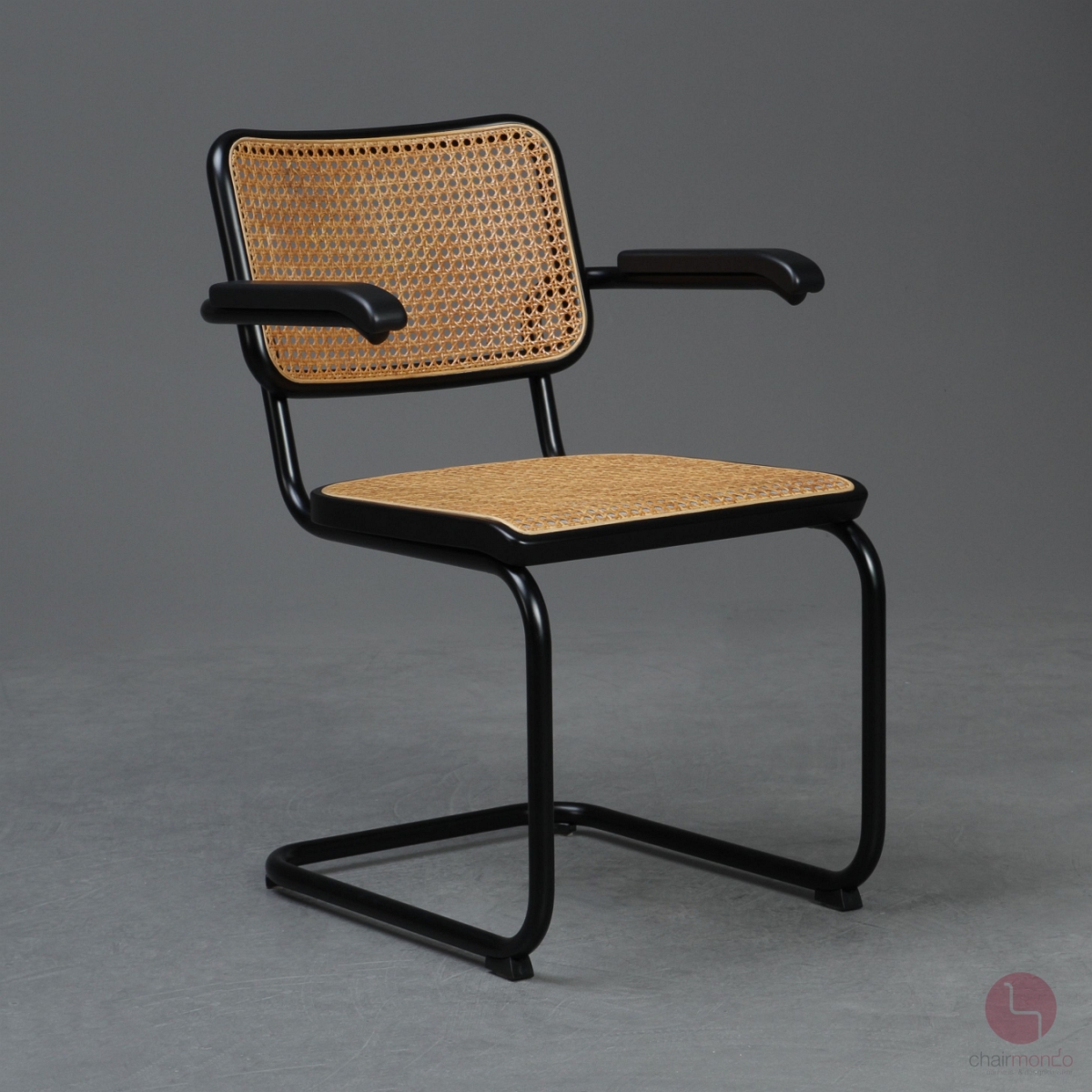 Preview: Thonet S64 Freischwinger mit Wiener Geflecht mit Stützgewebe Gestell Schwarz, gebraucht