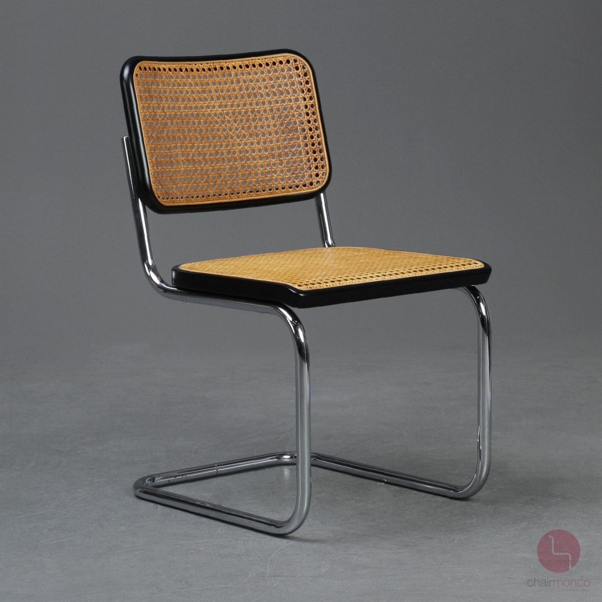 Preview: Thonet S32 Schwarz Freischwinger mit Wiener Geflecht Vintage 1970er