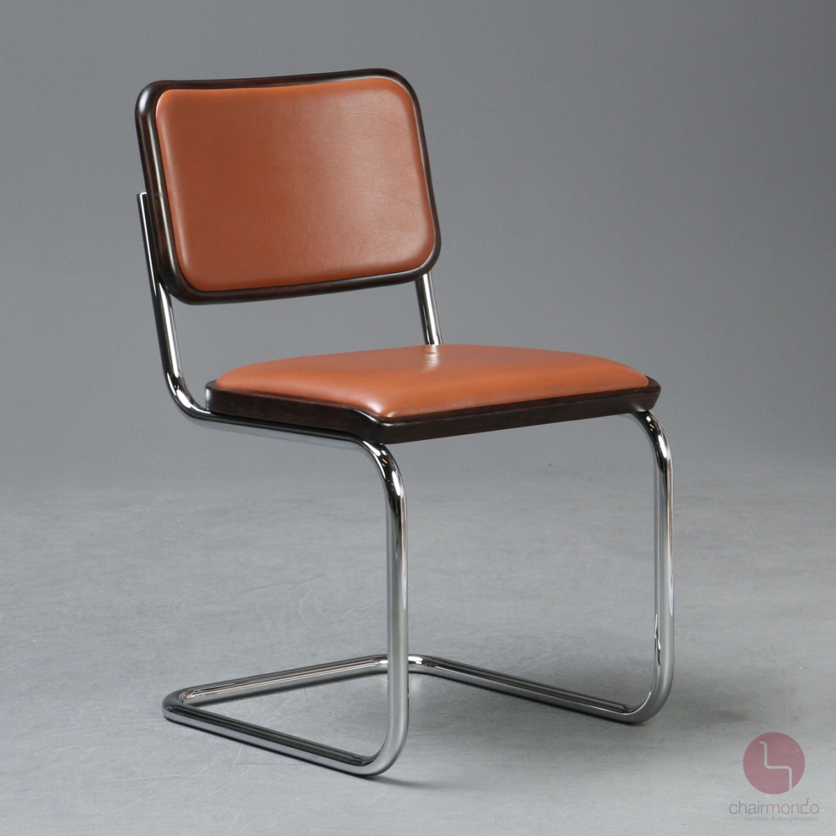 Thonet S32 P Freischwinger mit braunem Kunstleder Polster gebraucht