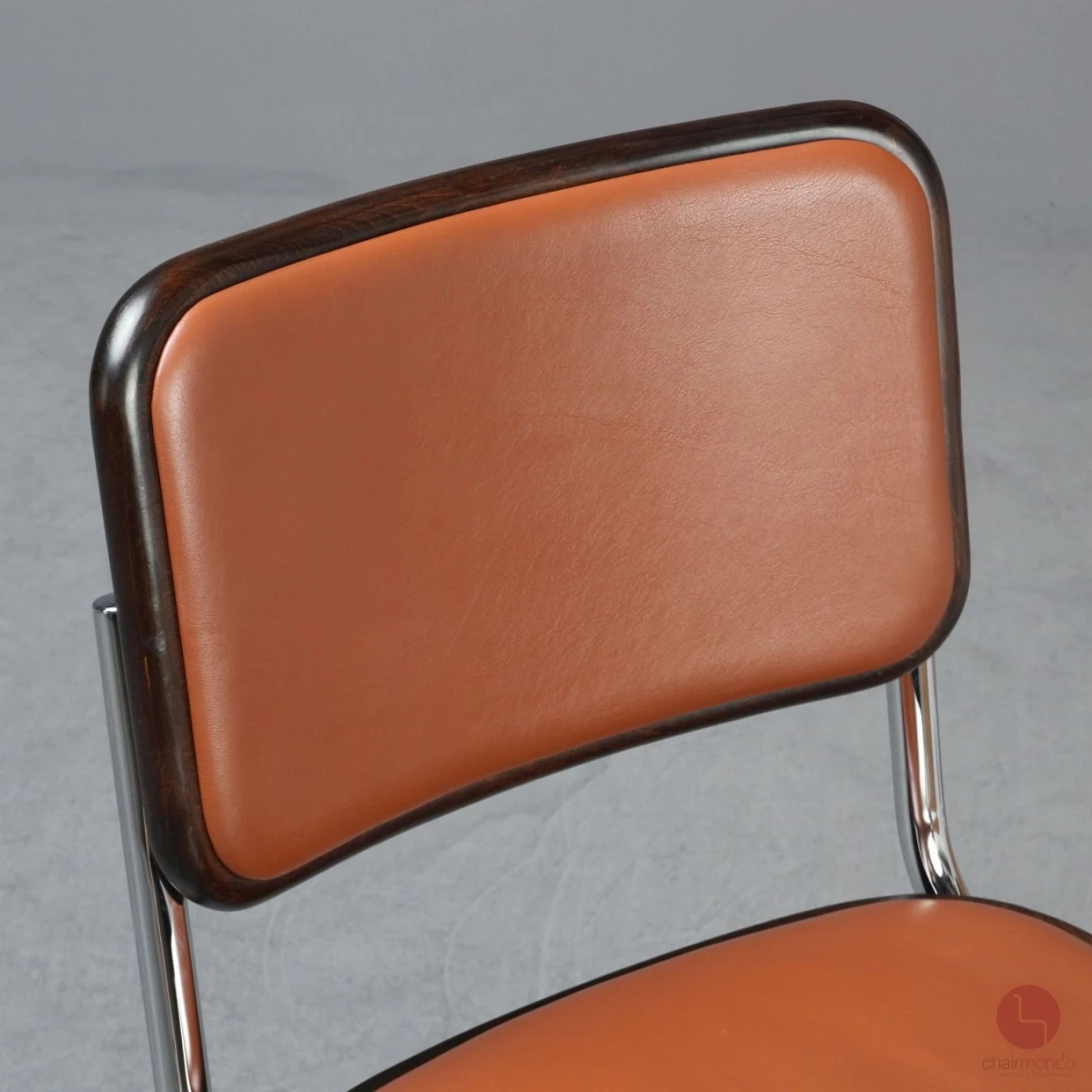 Thonet S32 P Freischwinger mit braunem Kunstleder Polster gebraucht