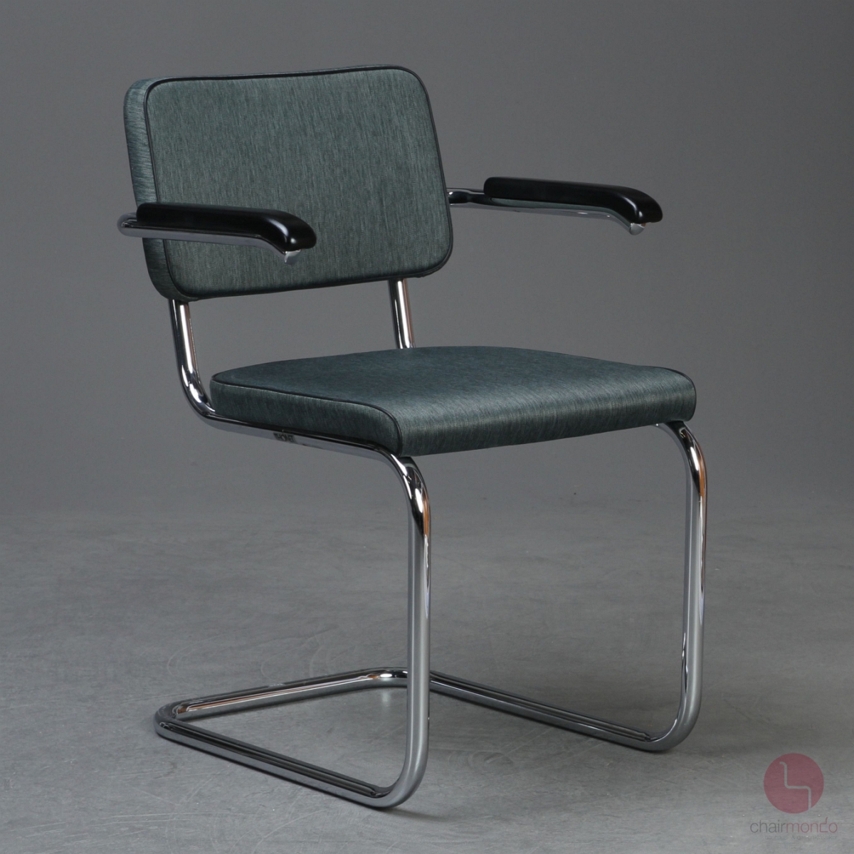 Preview: Thonet S64 PV Freischwinger Grün Grau Stoff Polster gebraucht