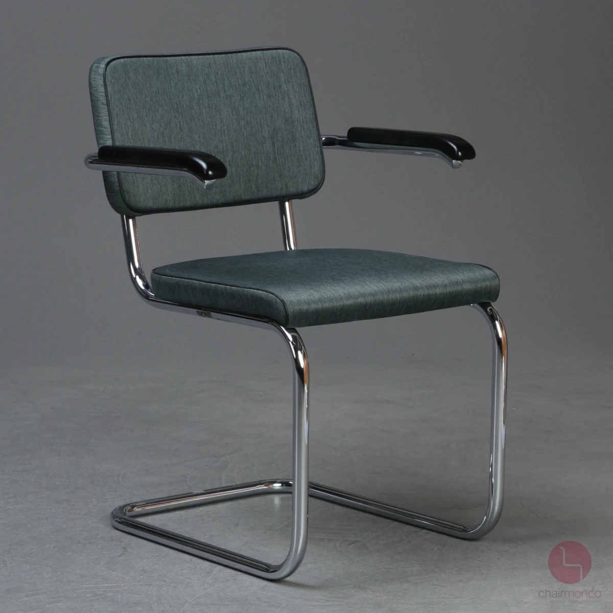 Thonet S64 PV Freischwinger mit Polster in Grün Grau gebraucht