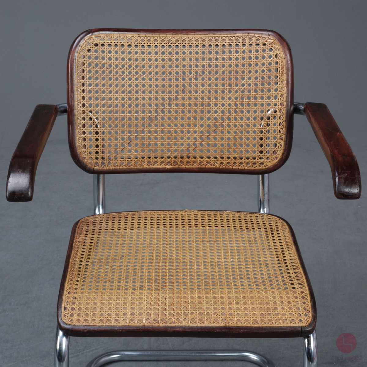 Preview: Thonet B64 Freischwinger um 1930 Bauhaus Stuhl Mahagoni mit Wiener Geflecht gebraucht