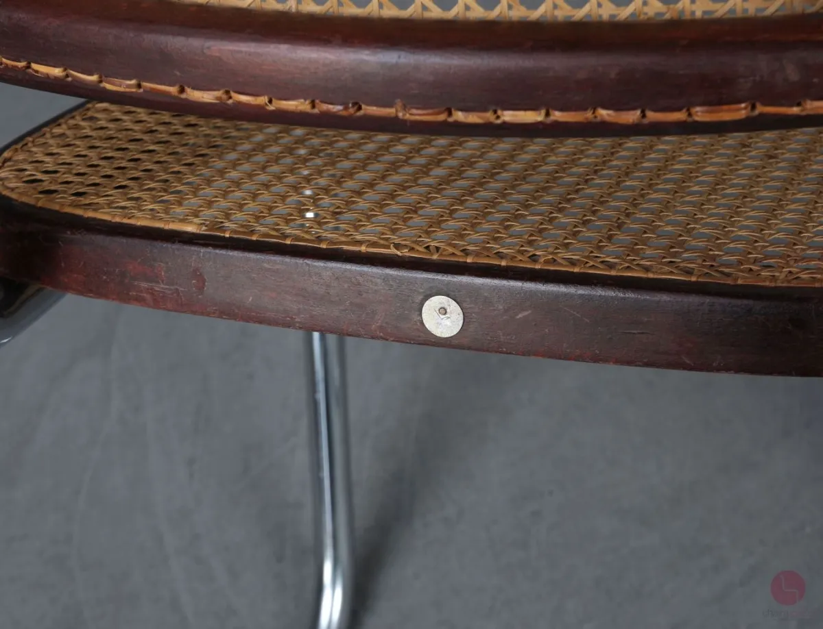 Thonet B64 Freischwinger um 1930 Bauhaus Stuhl Mahagoni mit Wiener Geflecht gebraucht