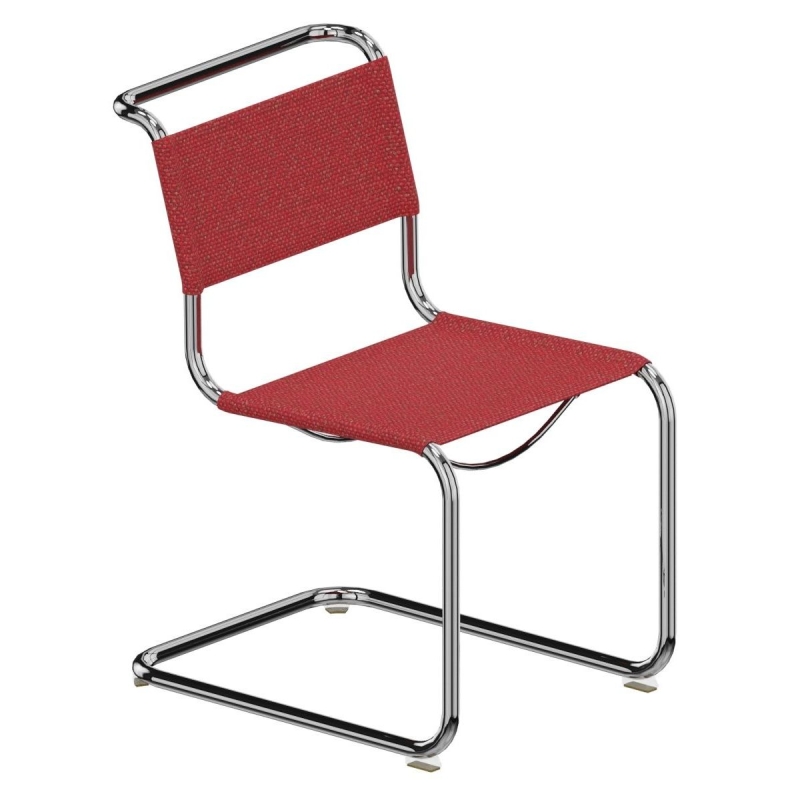 Preview: Thonet S33 V - Main Line Flax Rot Stoff verchromt