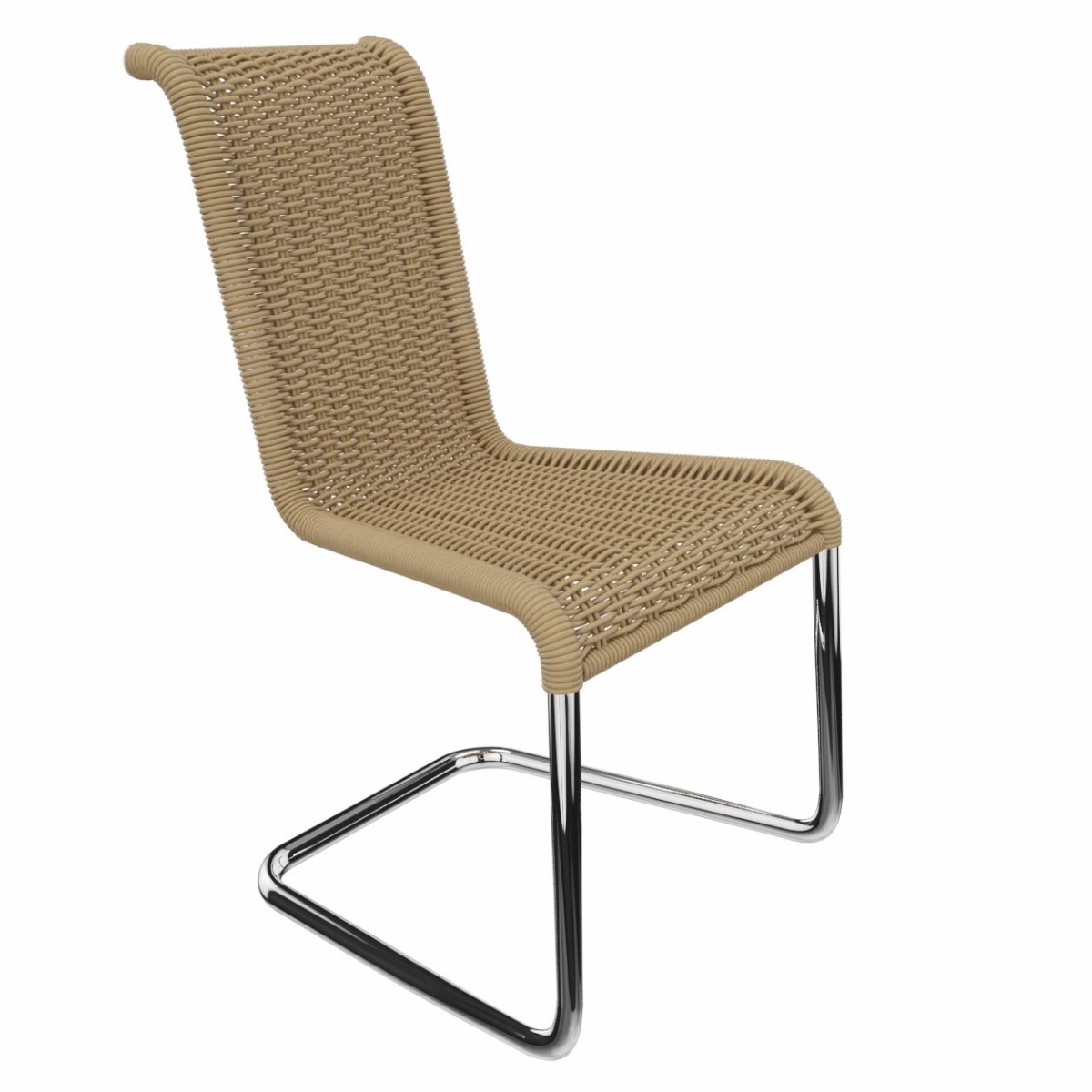 Preview: Tecta B20 Kragstuhl mit beigem Geflecht und schwarzem Gestell.