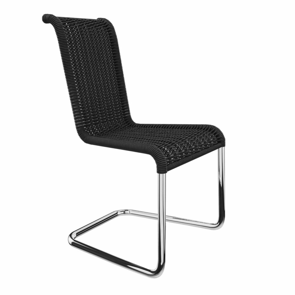 Preview: Tecta B20 Kragstuhl mit anthrazitfarbenem Geflecht und schwarzem Gestell.