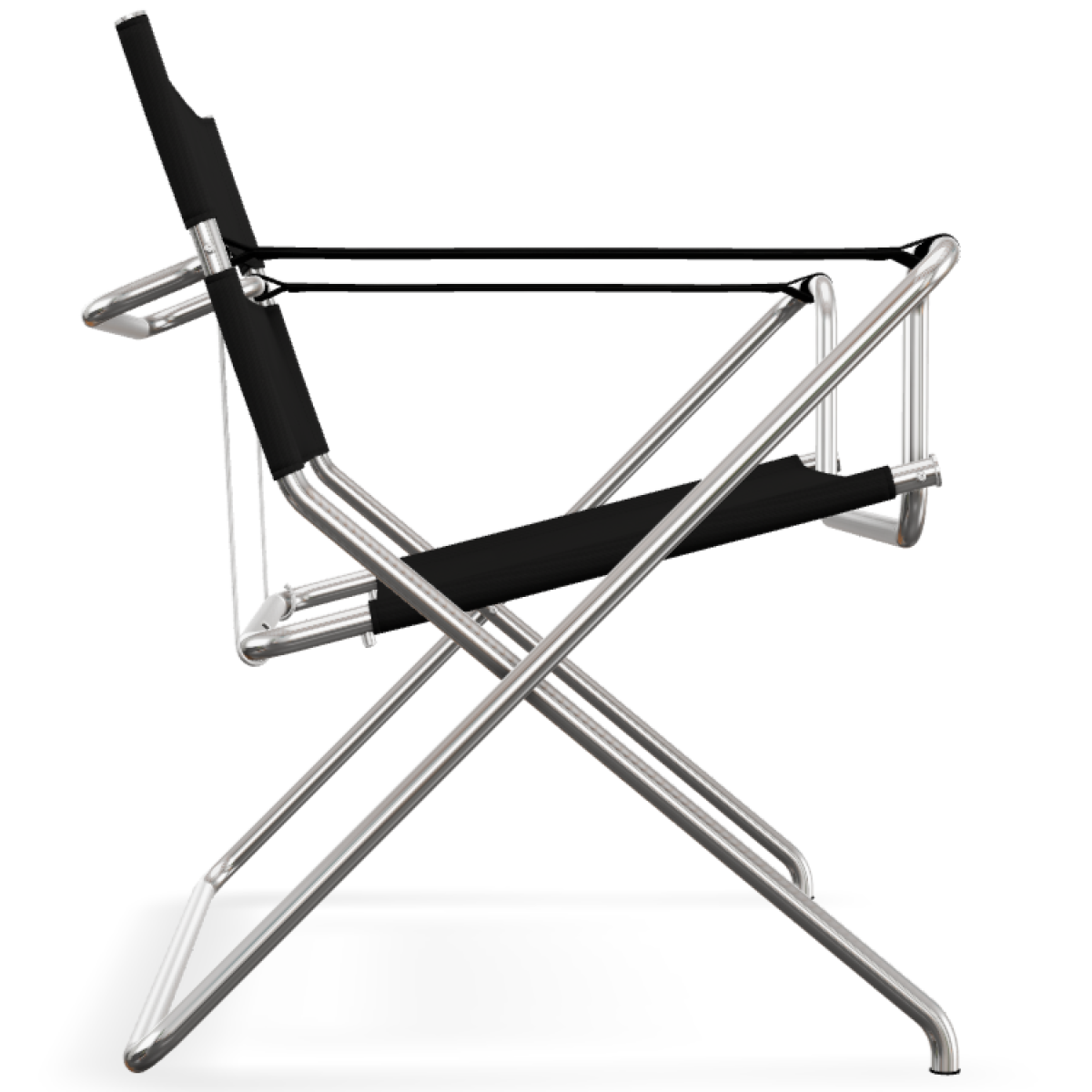 Preview: Tecta D4 faltbarer Sessel mit schwarzen Bauhaus Gurten Seitenansicht