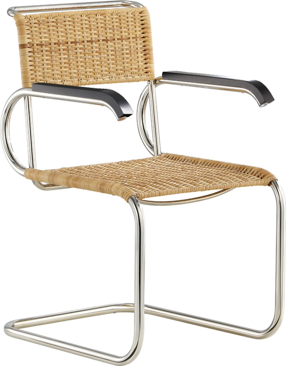 Tecta D40 freischwinger Stuhl mit schwarzen Armlehnen