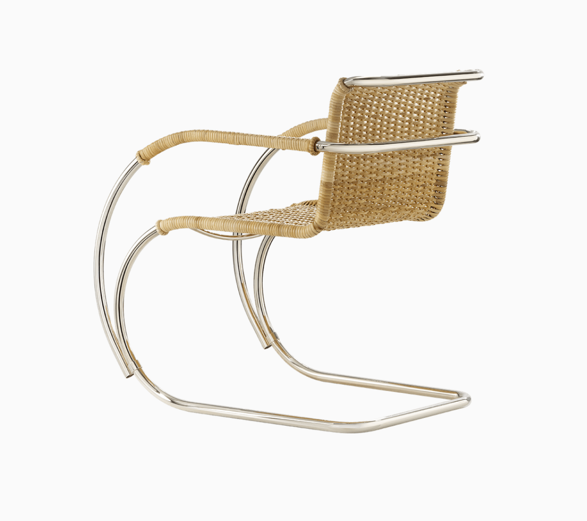 Preview: Tecta D42 Freischwinger Stuhl mit Naturgeflecht und Armlehnene Rückansicht