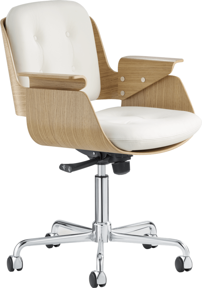 Preview: Tecta D49 Schreibtischsessel in weiß mit Eichen Schale
