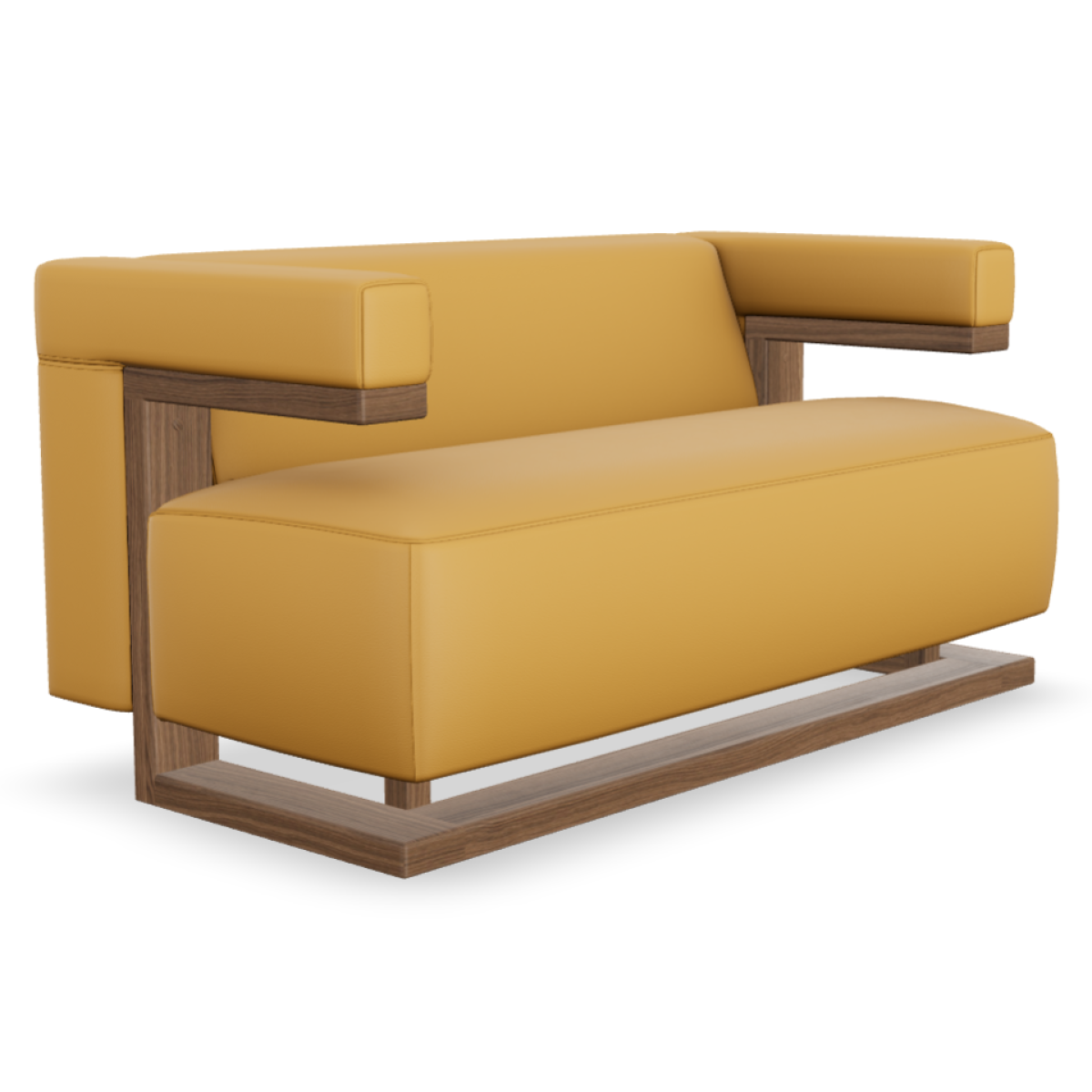 Preview: Tecta F51-2 Zweisitzer Sofa mit Lederbezug in gelb und Nussbaum Gestell