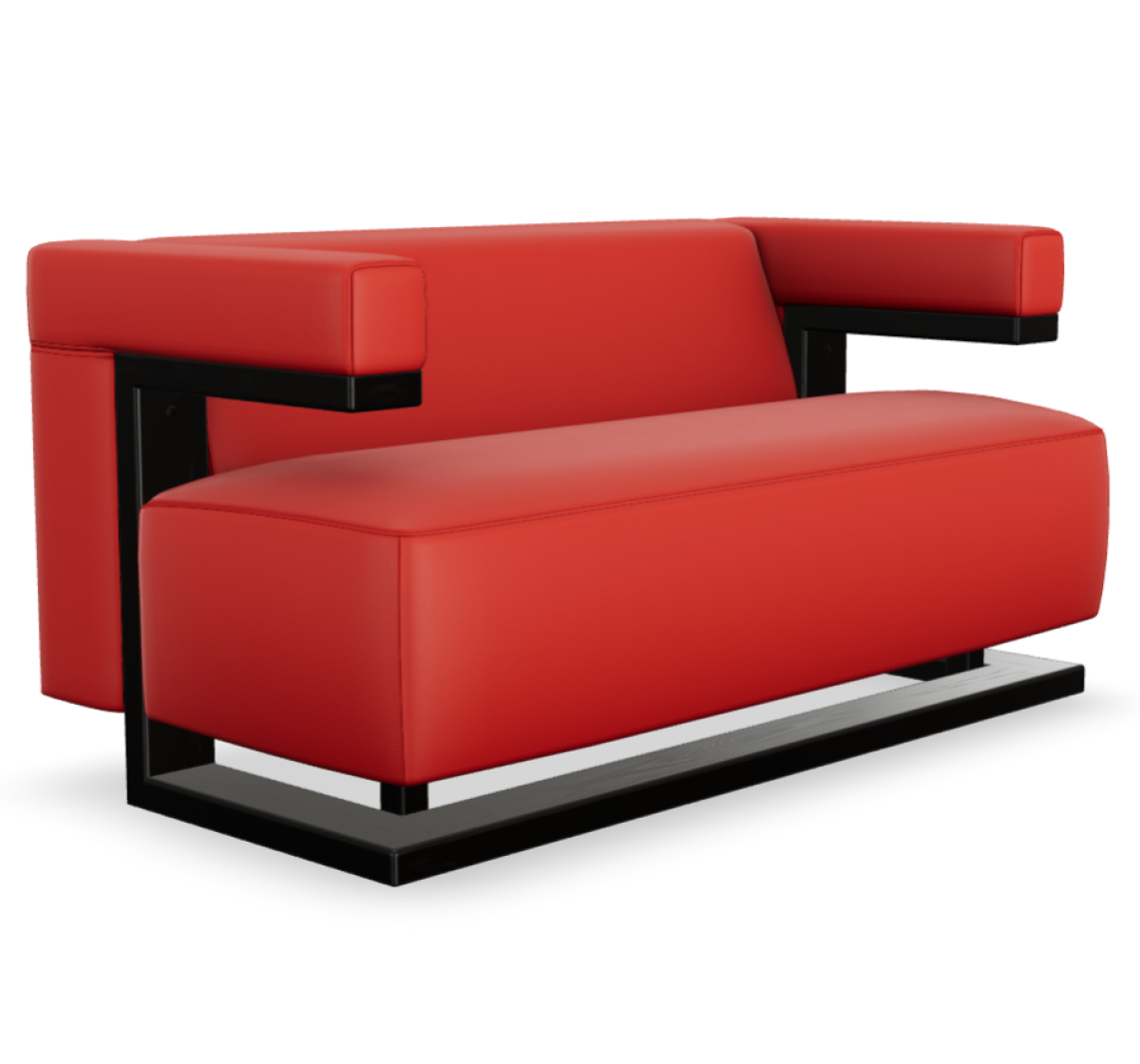 Preview: Tecta F51-2 Zweisitzer Sofa mit Lederbezug in rot und Esche Gestell schwarz lackiert