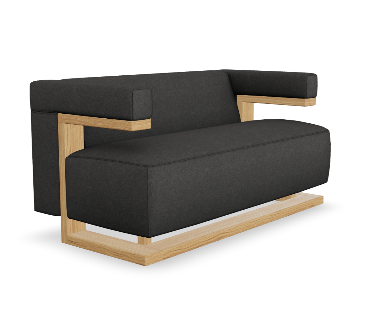 Preview: Tecta F51-2 Sofa mit Kavallerietuch Bezug anthrazit Gestell Eiche massiv