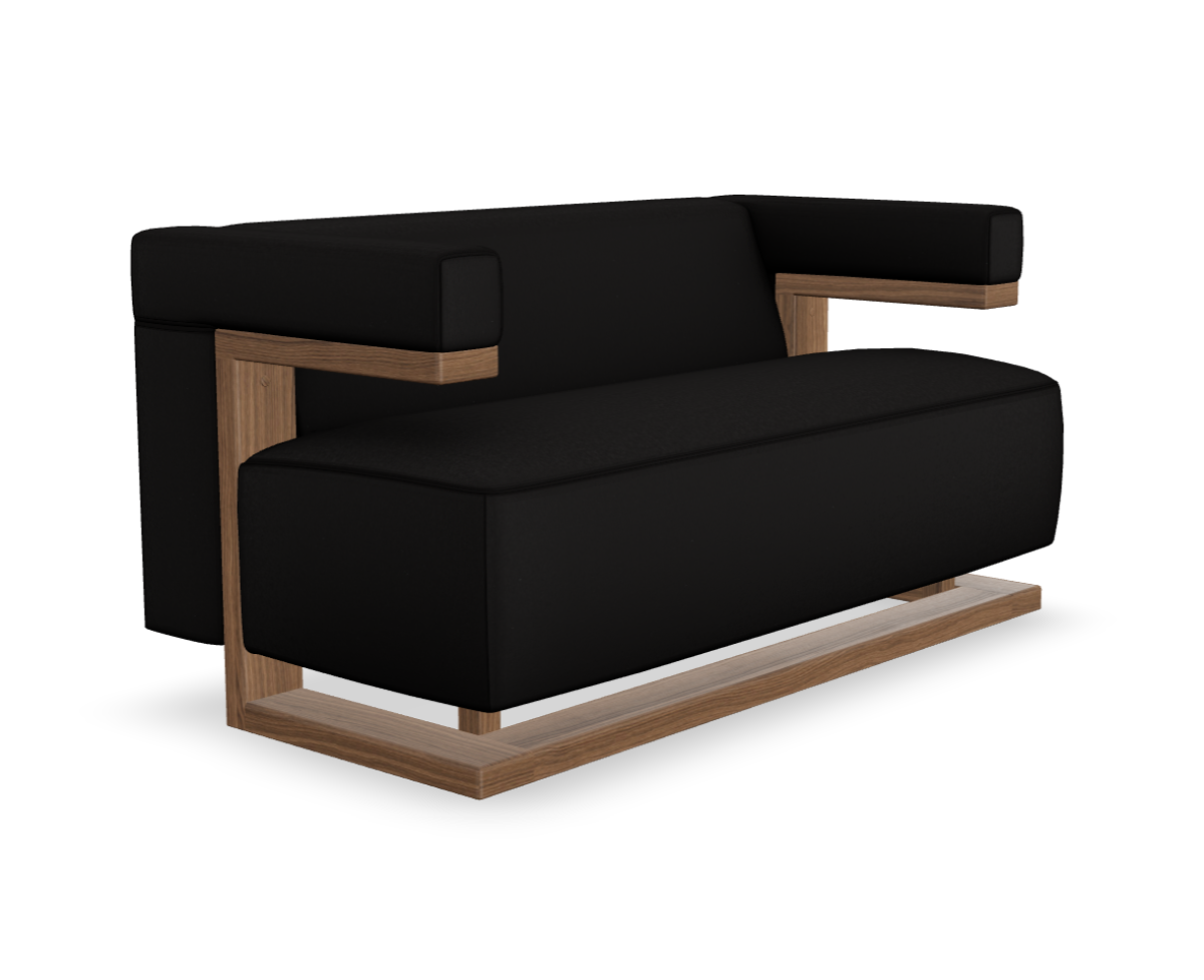 Preview: Tecta F51-2 Sofa mit Kavallerietuch Bezug schwarz Gestell Nussbaum