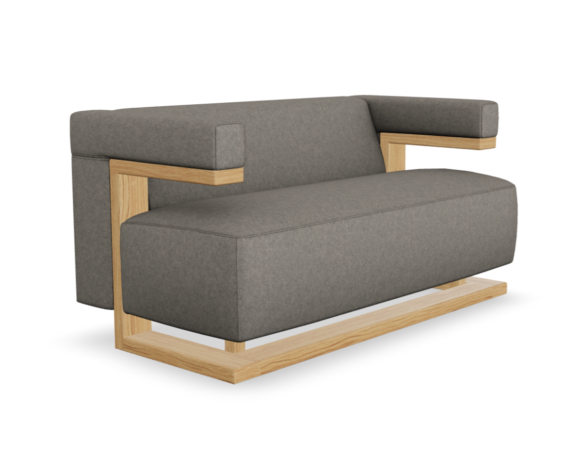 Preview: Tecta F51-2 Sofa mit Kavallerietuch Bezug rot Gestell Eiche massiv