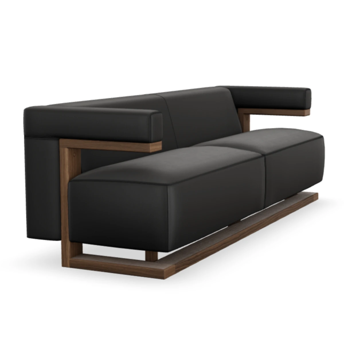 Tecta Dreisitzer Sofa F51-3 Bezug Leder schwarz Gestell nussbaum