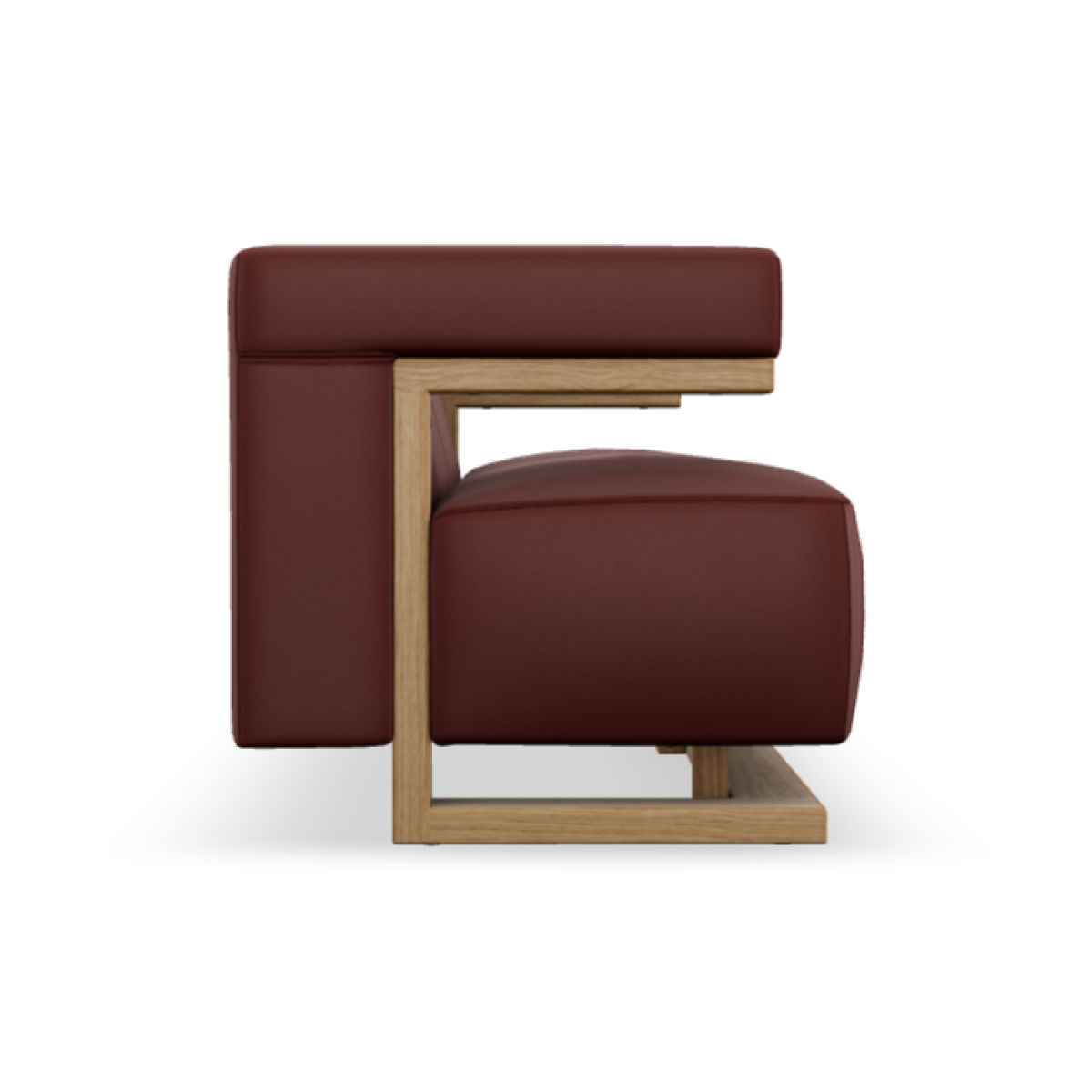 Preview: Tecta Dreisitzer Sofa F51-3 Bezug Leder oxidrot Gestell Eiche Seitenansicht